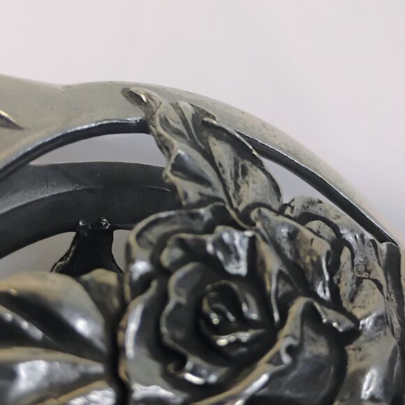 Vtg Seagull Rose Pewter Ornament Hollow Silver Color 3d Locket Blue Faded Ribbon - Picture 3 of 13